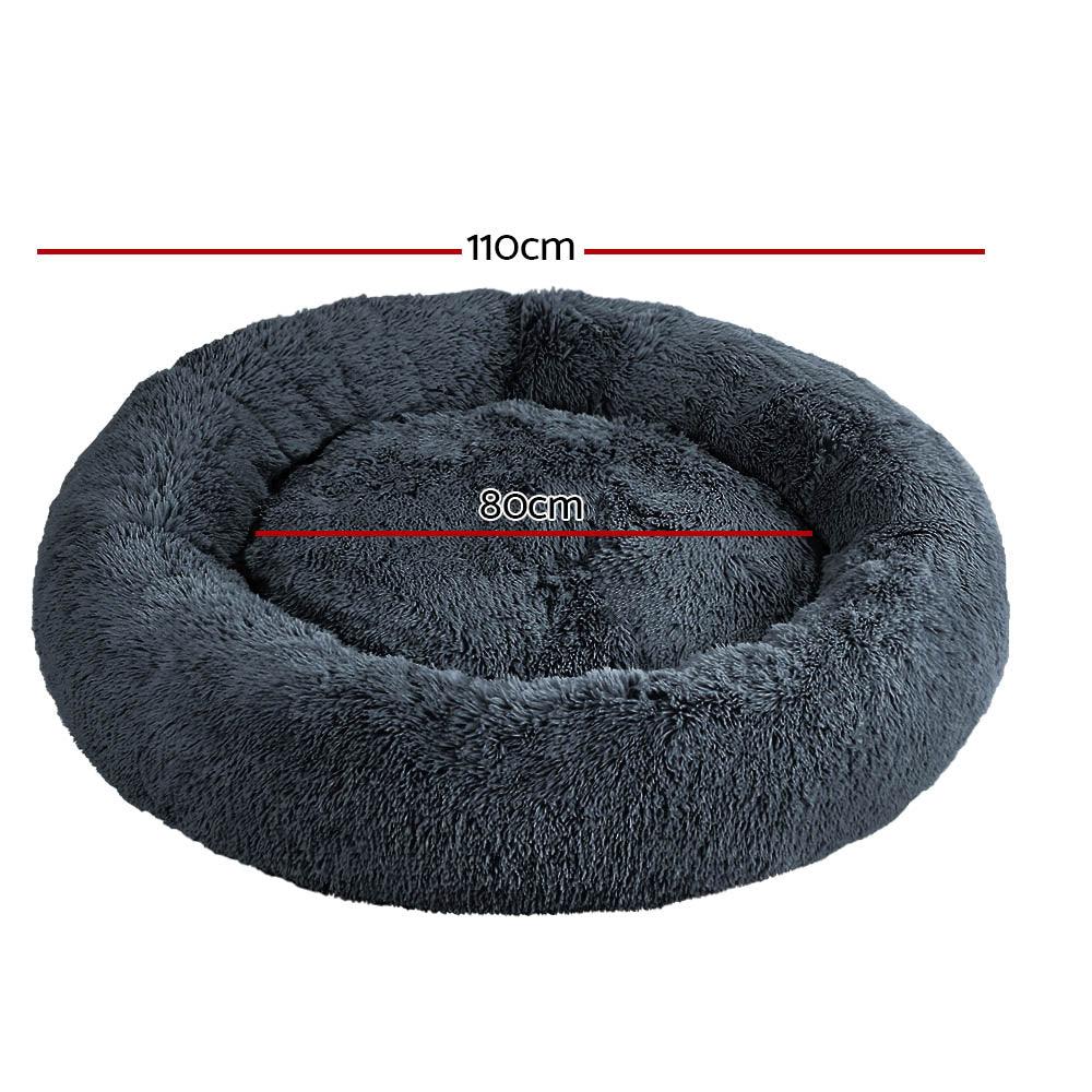 i.Pet Pet Bed Dog Cat 110cm Calming Extra Large Soft Plush Dark Grey - Harrogates