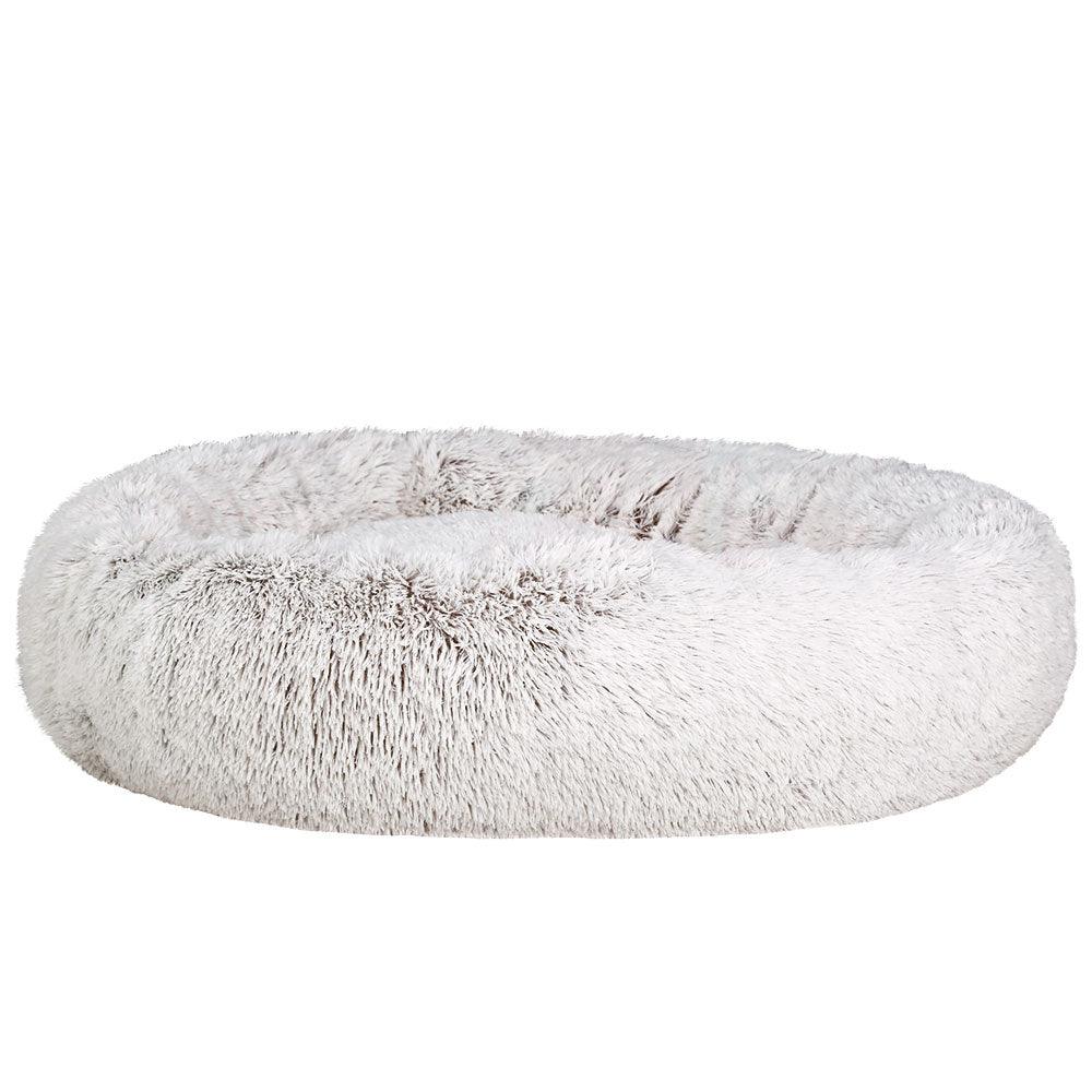 i.Pet Pet Bed Dog Cat 110cm Calming Extra Large Soft Plush White Brown - Harrogates