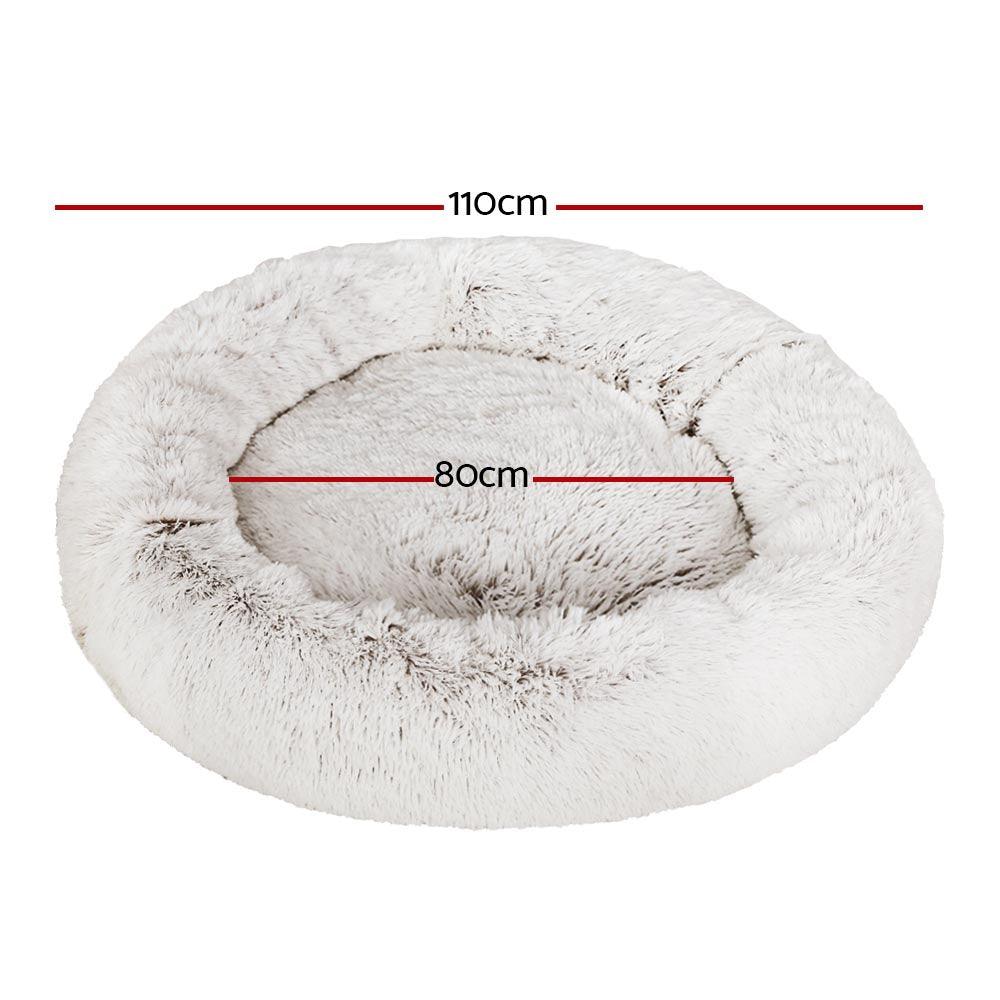 i.Pet Pet Bed Dog Cat 110cm Calming Extra Large Soft Plush White Brown - Harrogates