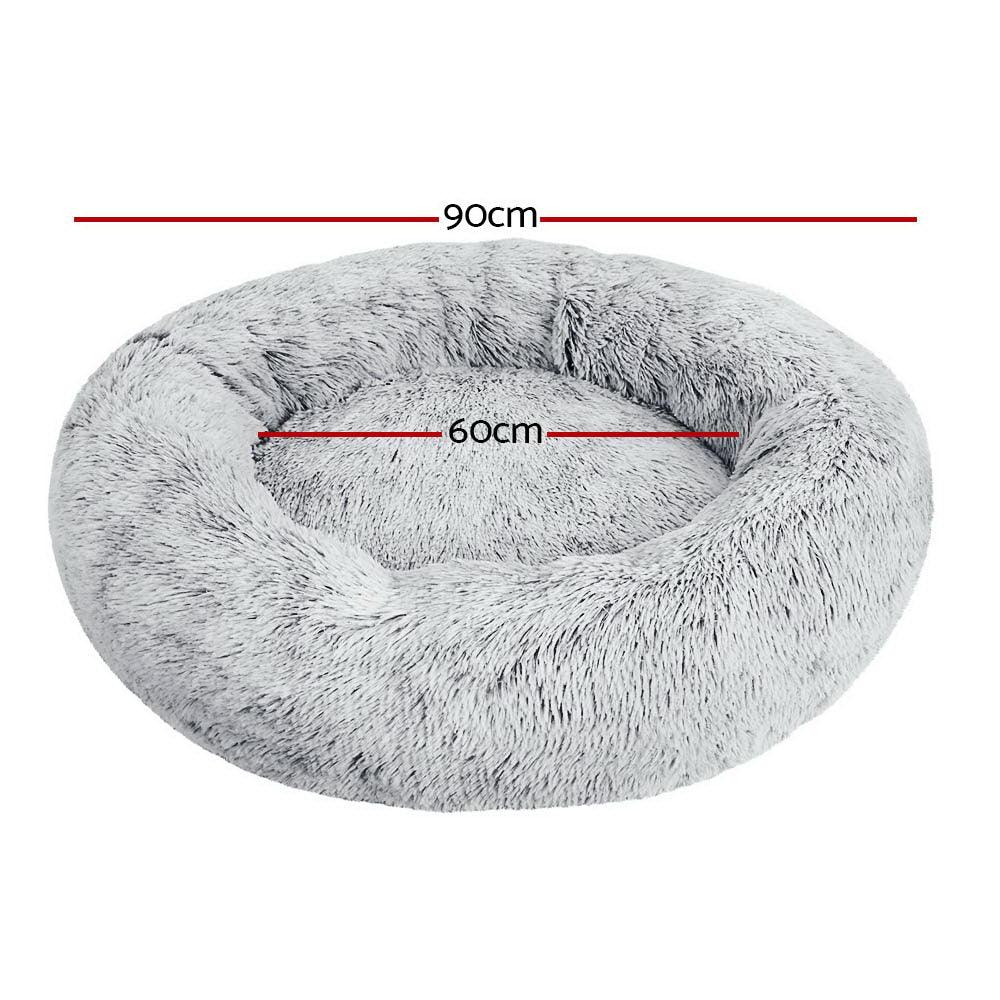 i.Pet Pet Bed Dog Cat 90cm Large Calming Soft Plush Light Charcoal - Harrogates