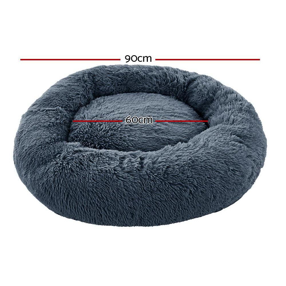 i.Pet Pet Bed Dog Cat 90cm Large Calming Soft Plush Bed Dark Grey - Harrogates