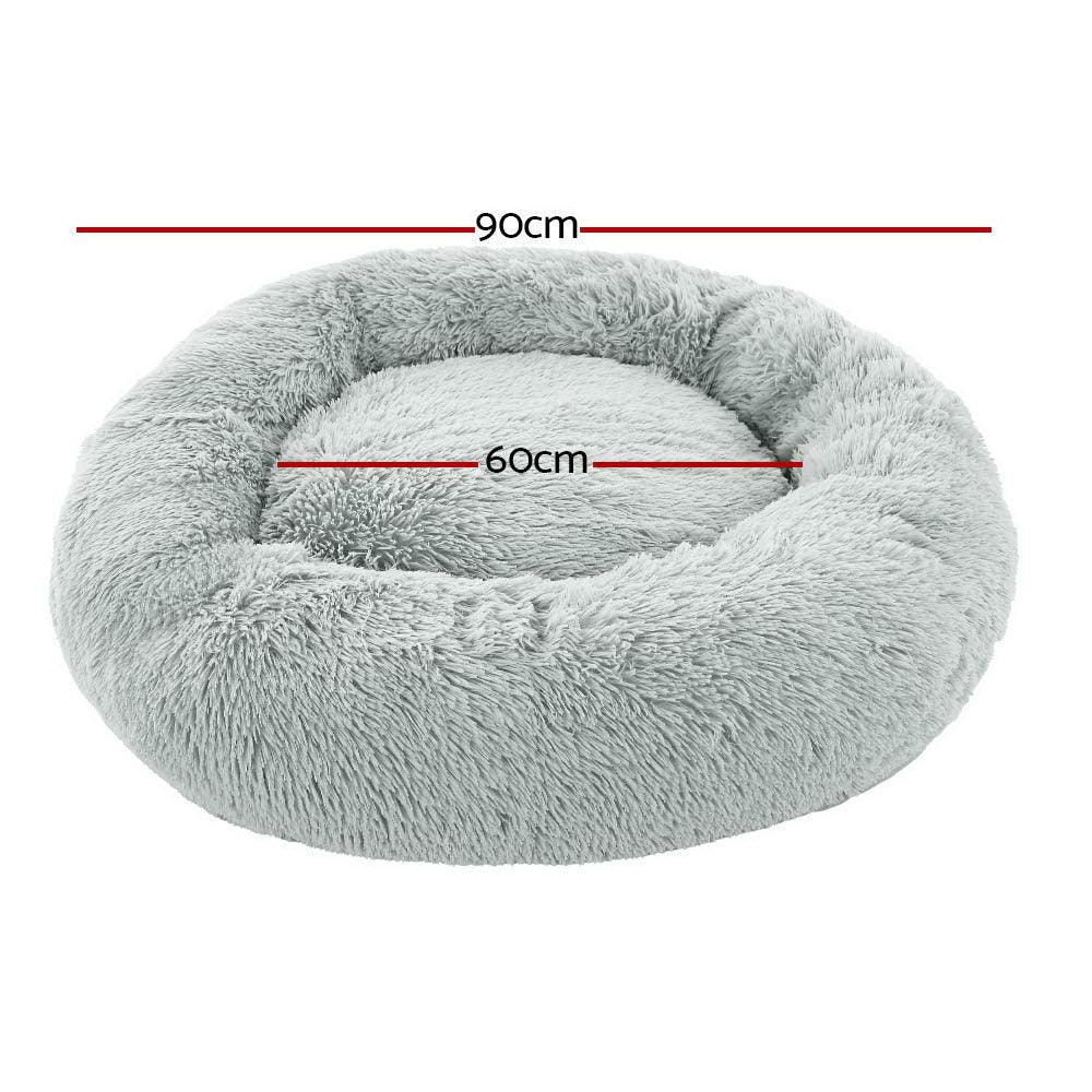 i.Pet Pet Bed Dog Cat 90cm Large Calming Soft Plush Light Grey - Harrogates