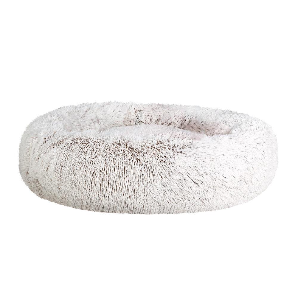 i.Pet Pet Bed Dog Cat 90cm Large Calming Soft Plush White Brown - Harrogates