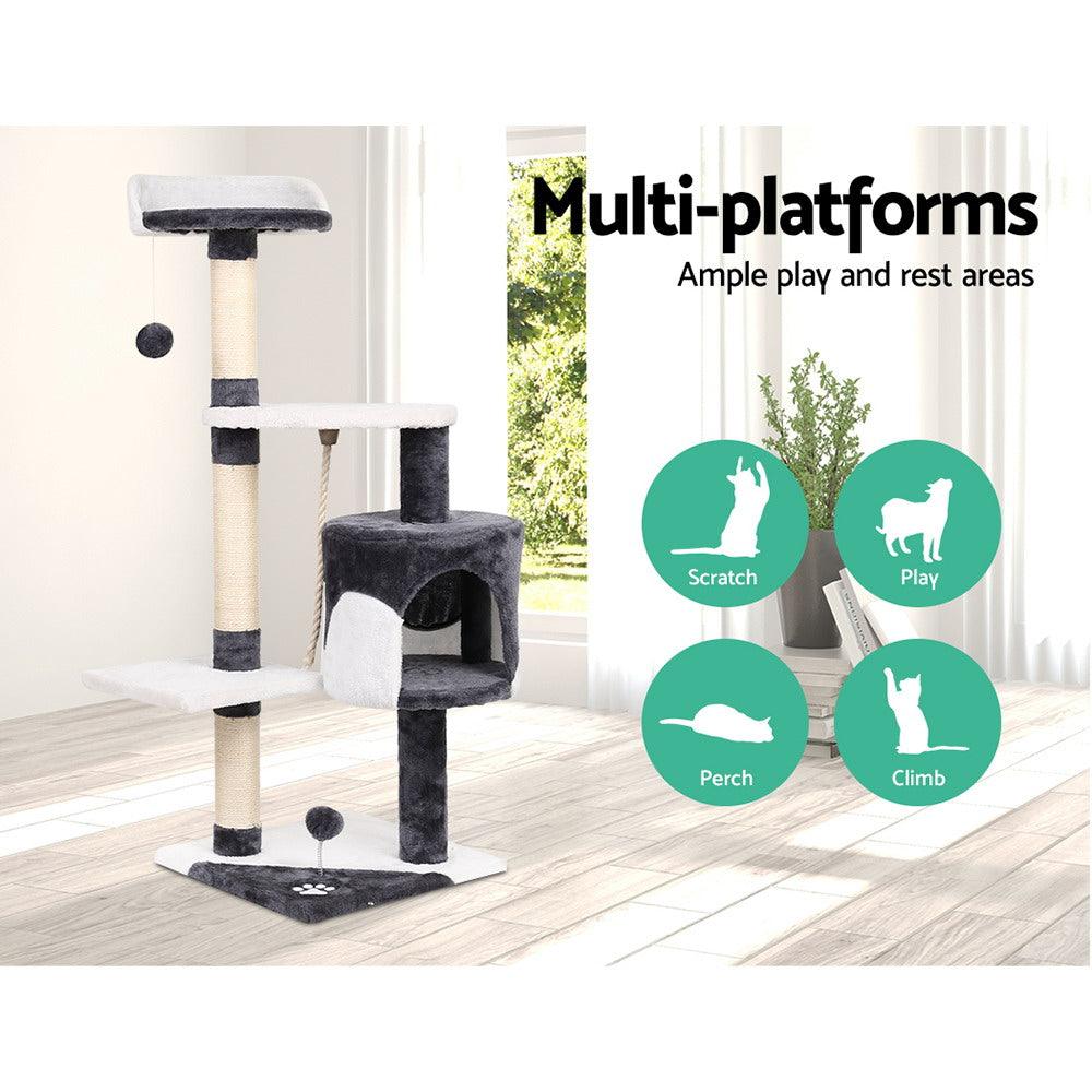 i.Pet Cat Tree 112cm Tower Scratching Post Scratcher Wood Condo House Furniture - Harrogates