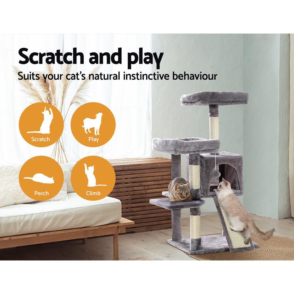 i.Pet Cat Tree 103cm Tower Scratching Post Scratcher Wood Condo House Trees Grey - Harrogates