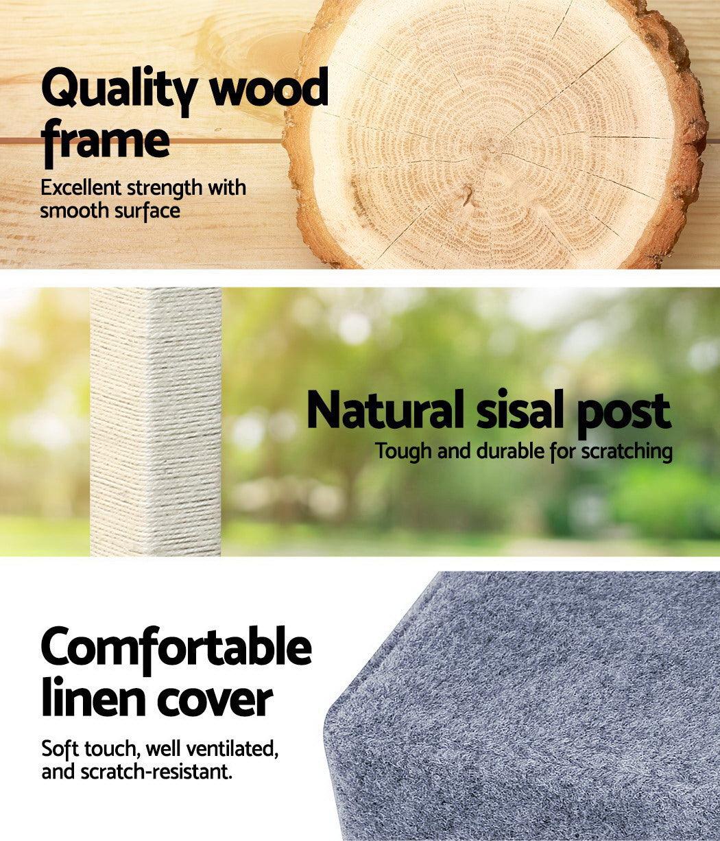 i.Pet Cat Tree 124cm Scratching Post Tower Scratcher Trees Wood Condo Board - Harrogates