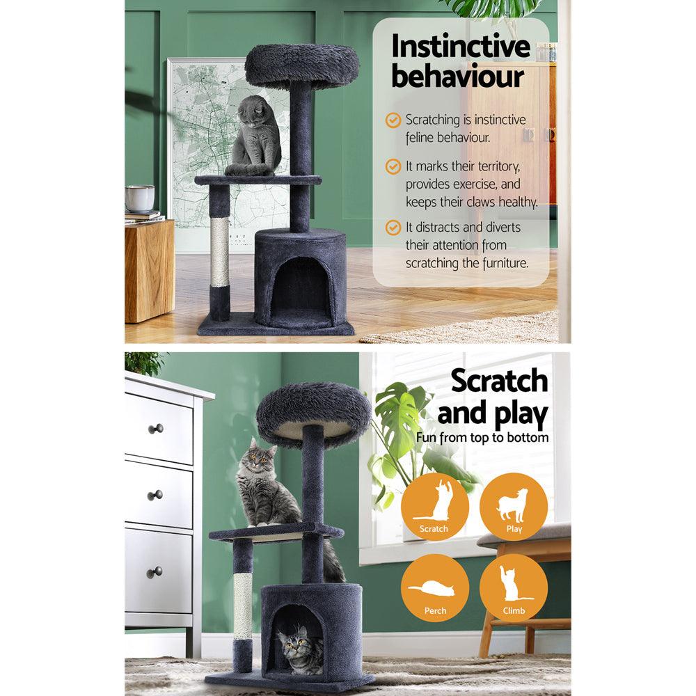 i.Pet Cat Tree 94cm Scratching Post Tower Scratcher Condo House Wood Trees Grey - Harrogates