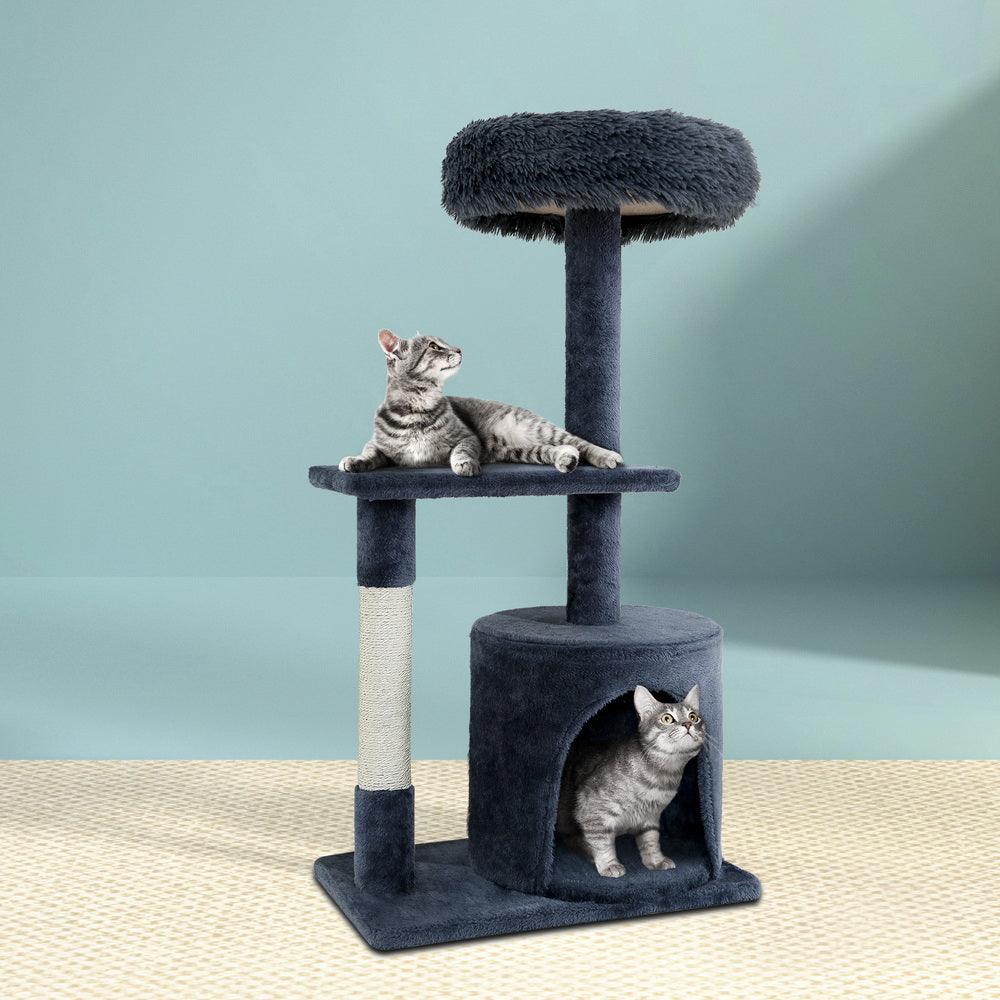 i.Pet Cat Tree 94cm Scratching Post Tower Scratcher Condo House Wood Trees Grey - Harrogates