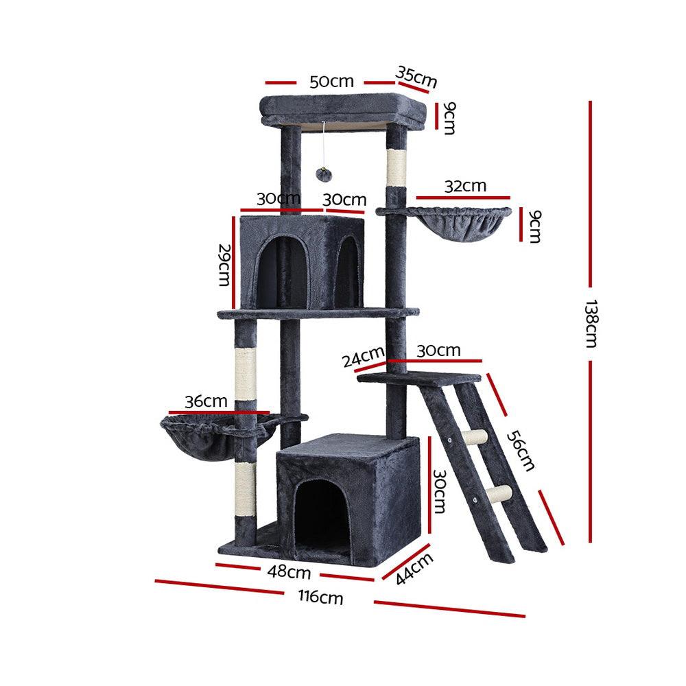 i.Pet Cat Tree Tower Scratching Post Scratcher 138cm Trees Condo House Grey - Harrogates