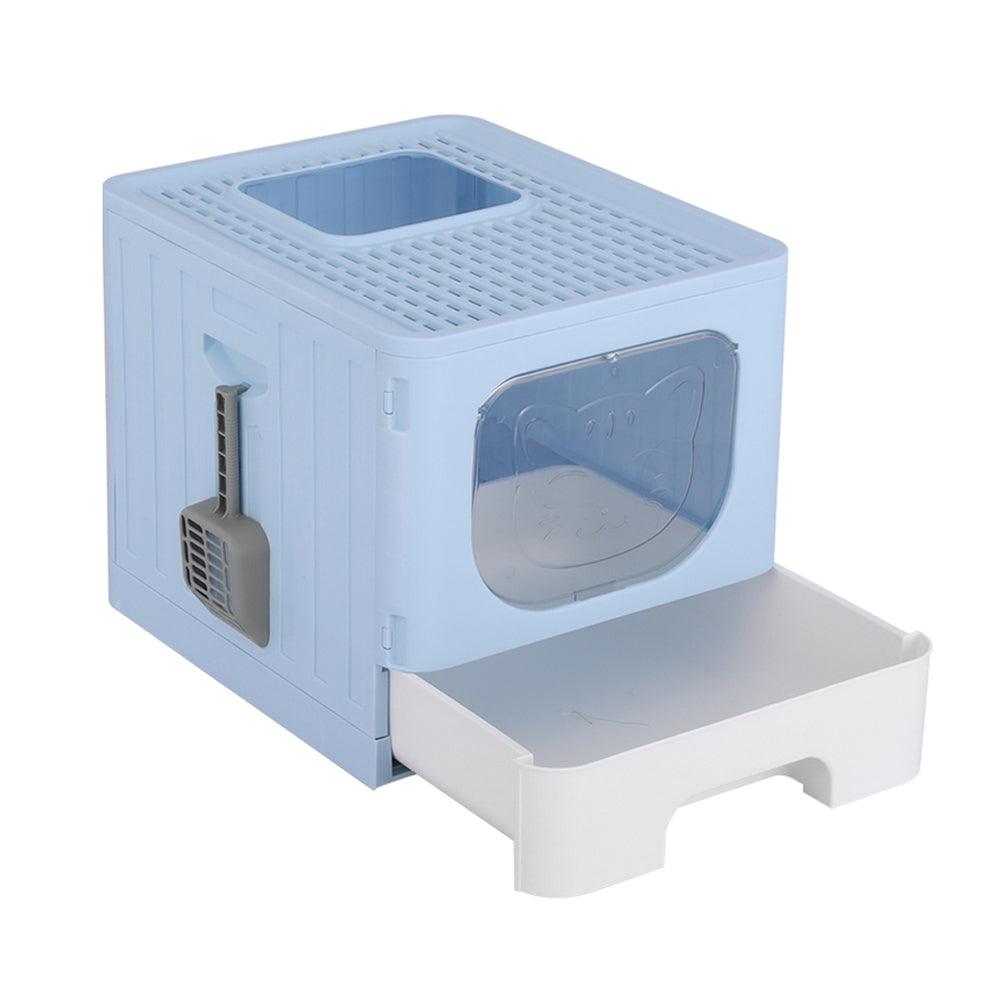 i.Pet Cat Litter Box Large Tray Kitty Toilet Enclosed Hooded Foldable Scoop Blue - Harrogates