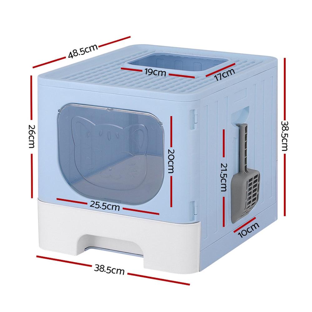i.Pet Cat Litter Box Large Tray Kitty Toilet Enclosed Hooded Foldable Scoop Blue - Harrogates