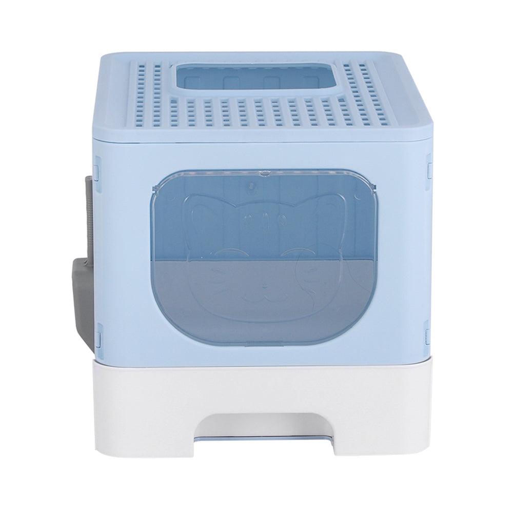 i.Pet Cat Litter Box Large Tray Kitty Toilet Enclosed Hooded Foldable Scoop Blue - Harrogates