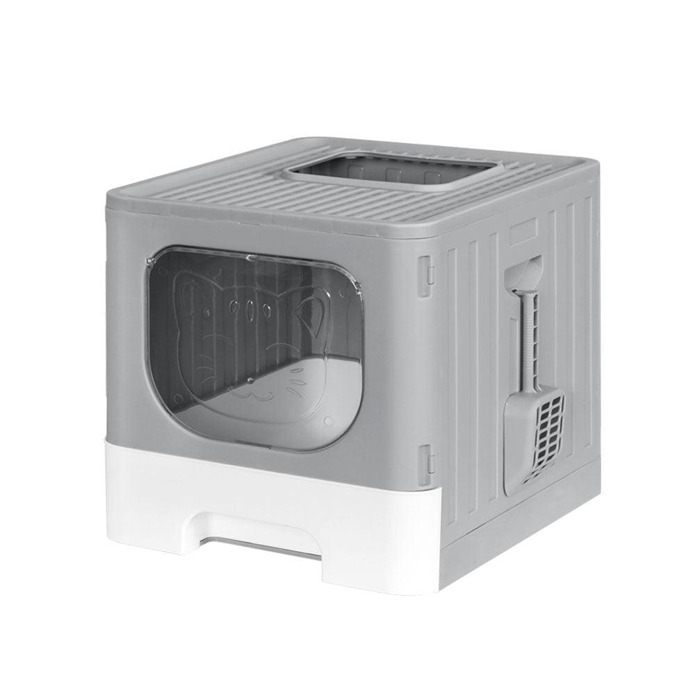 i.Pet Cat Litter Box Large Tray Kitty Toilet Enclosed Hooded Foldable Scoop Grey - Harrogates