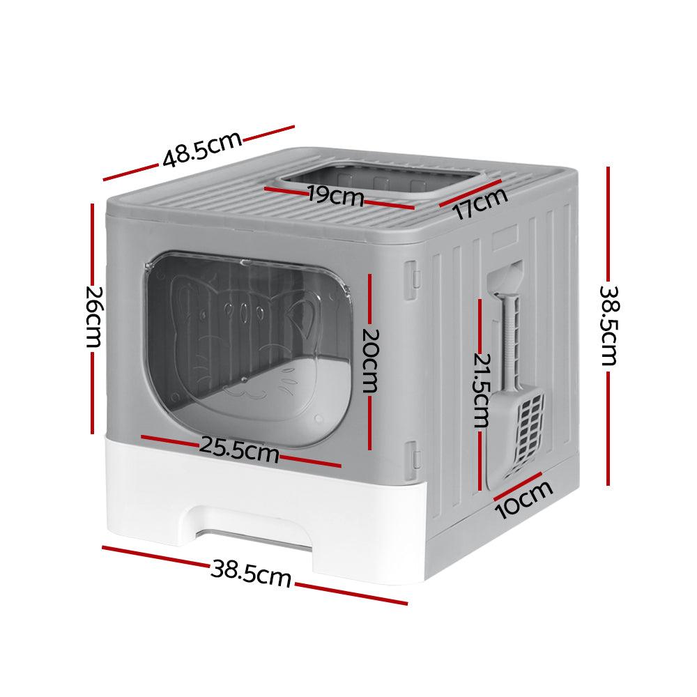 i.Pet Cat Litter Box Large Tray Kitty Toilet Enclosed Hooded Foldable Scoop Grey - Harrogates