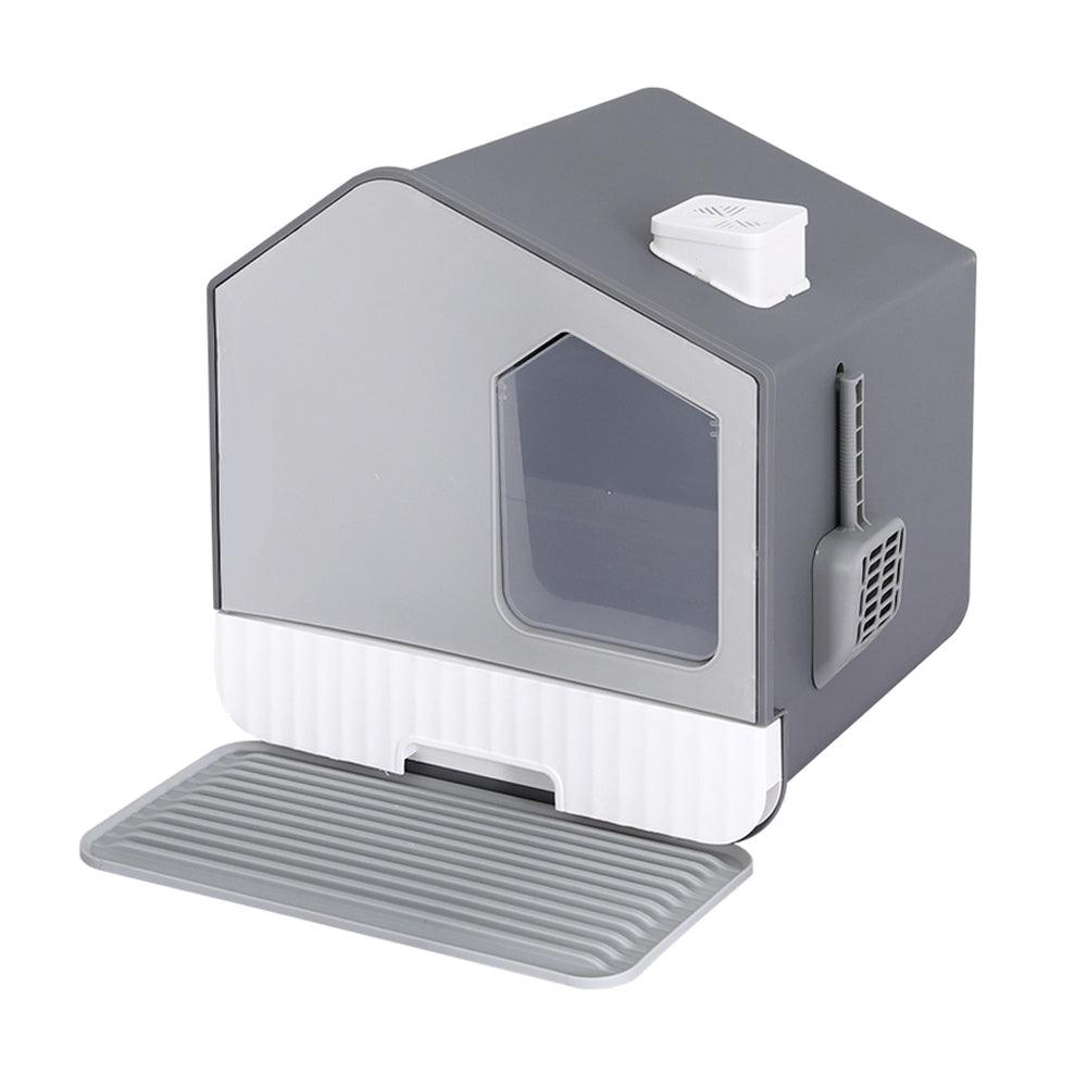 i.Pet Cat Litter Box Large Tray Kitty Toilet Fully Enclosed House Hooded Scoop Mat Grey - Harrogates
