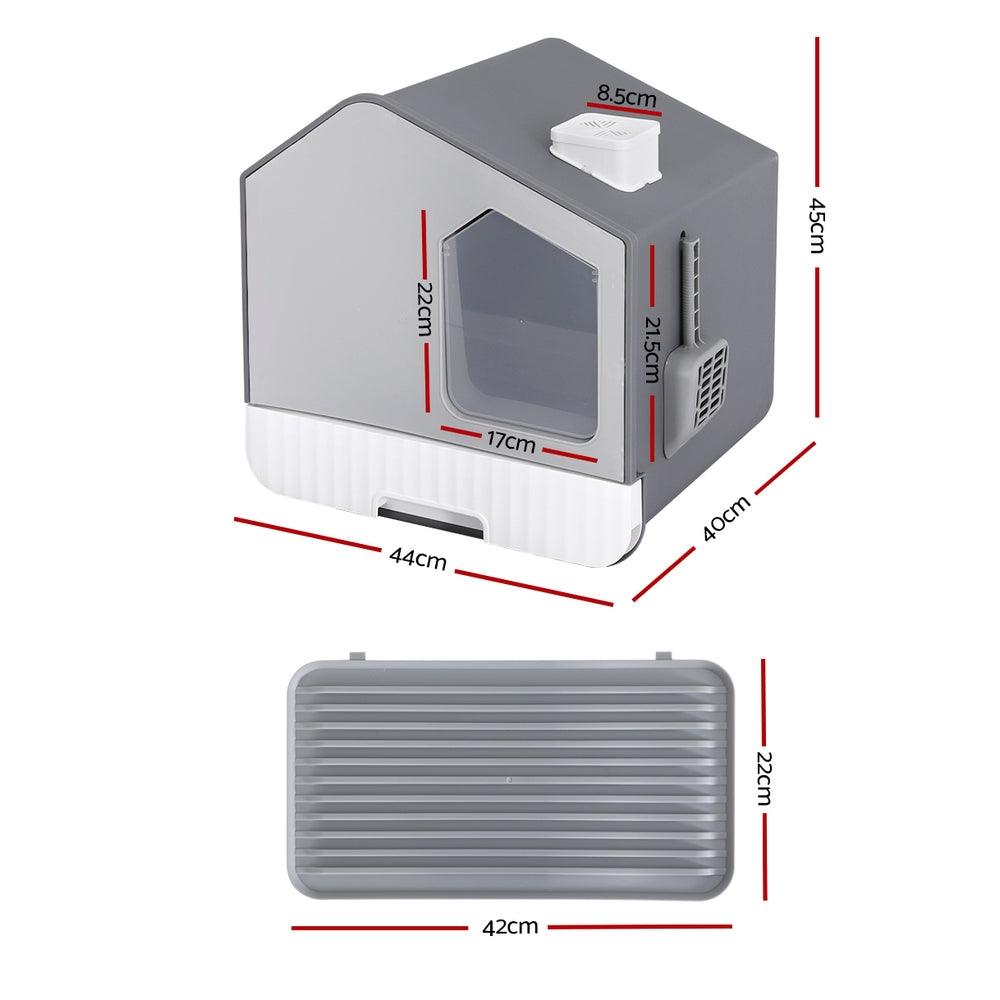 i.Pet Cat Litter Box Large Tray Kitty Toilet Fully Enclosed House Hooded Scoop Mat Grey - Harrogates
