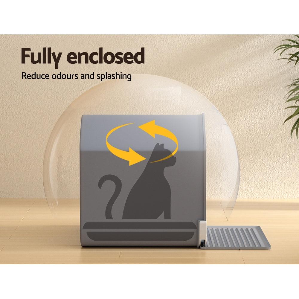 i.Pet Cat Litter Box Large Tray Kitty Toilet Fully Enclosed House Hooded Scoop Mat Grey - Harrogates