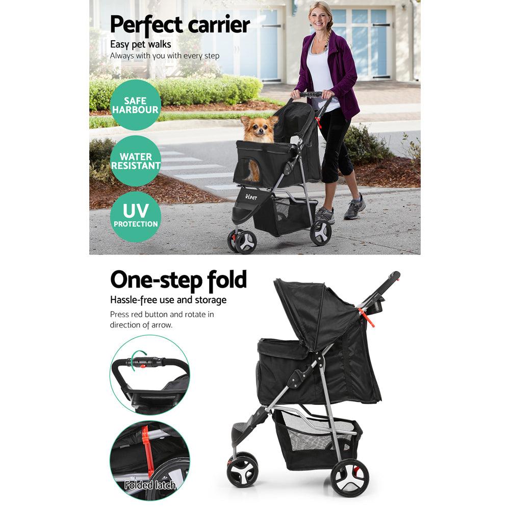 i.Pet Pet Stroller Dog Pram Cat Carrier Large Travel Pushchair Foldable 3 Wheels - Harrogates