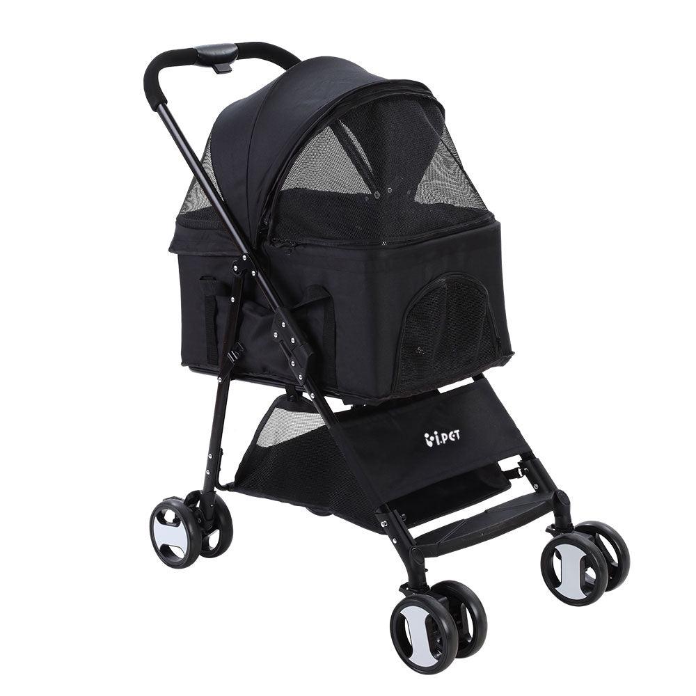 i.Pet Pet Stroller Dog Pram Cat Carrier Travel Large Pushchair Foldable 4 Wheels Black - Harrogates
