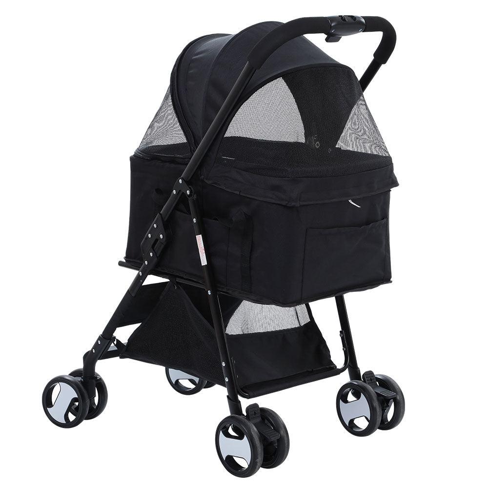 i.Pet Pet Stroller Dog Pram Cat Carrier Travel Large Pushchair Foldable 4 Wheels Black - Harrogates