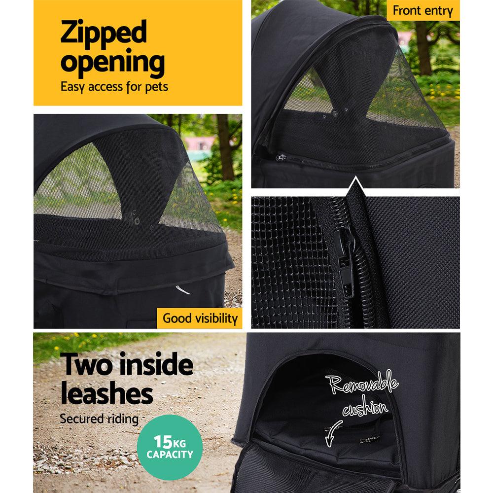 i.Pet Pet Stroller Dog Pram Cat Carrier Travel Large Pushchair Foldable 4 Wheels Black - Harrogates
