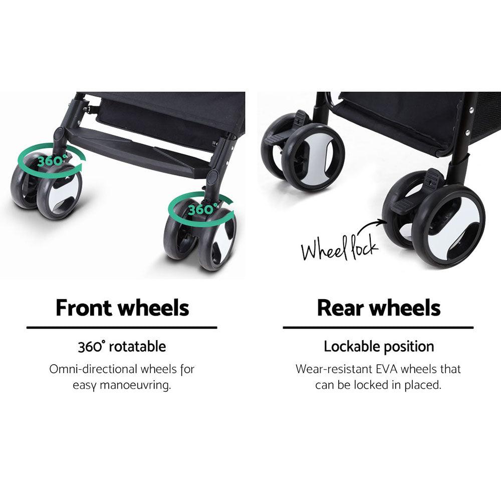 i.Pet Pet Stroller Dog Pram Cat Carrier Travel Large Pushchair Foldable 4 Wheels Black - Harrogates