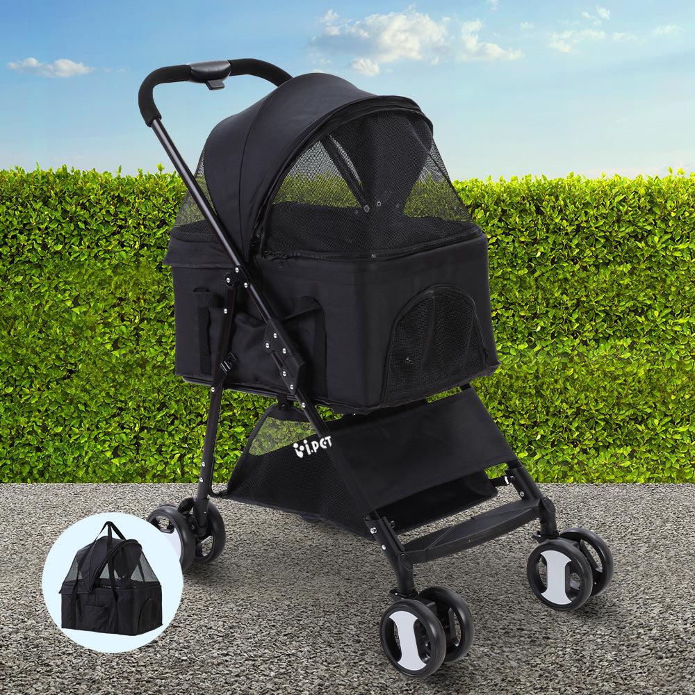 i.Pet Pet Stroller Dog Pram Cat Carrier Travel Large Pushchair Foldable 4 Wheels Black - Harrogates