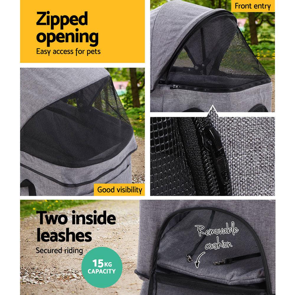 i.Pet Pet Stroller Dog Pram Cat Carrier Travel Large Pushchair Foldable 4 Wheels Grey - Harrogates