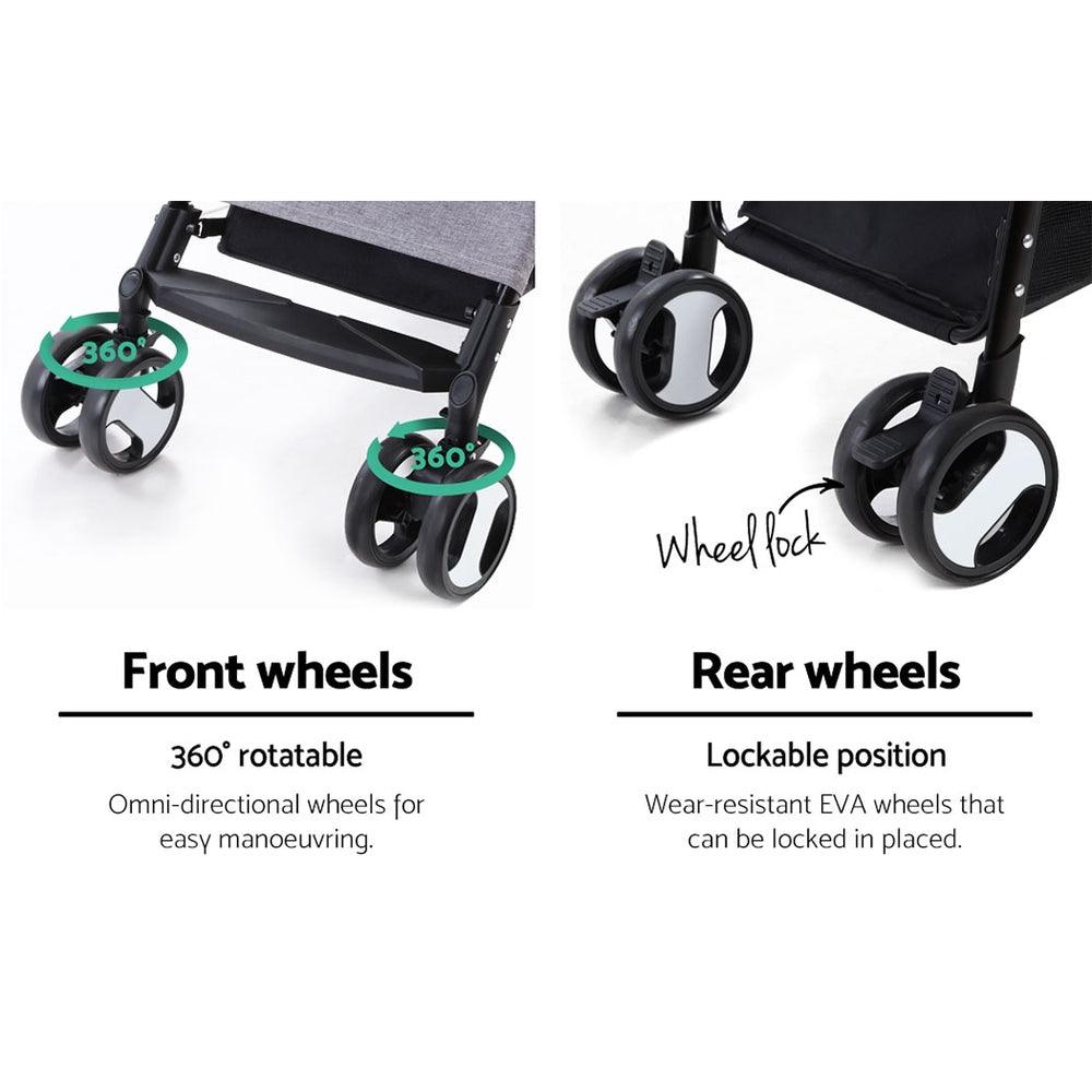 i.Pet Pet Stroller Dog Pram Cat Carrier Travel Large Pushchair Foldable 4 Wheels Grey - Harrogates