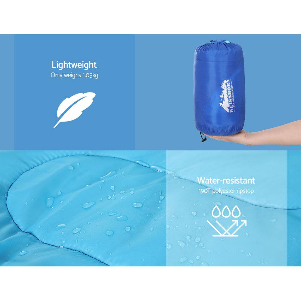 Weisshorn Sleeping Bag Kids Single 172cm Thermal Camping Hiking Blue - Harrogates