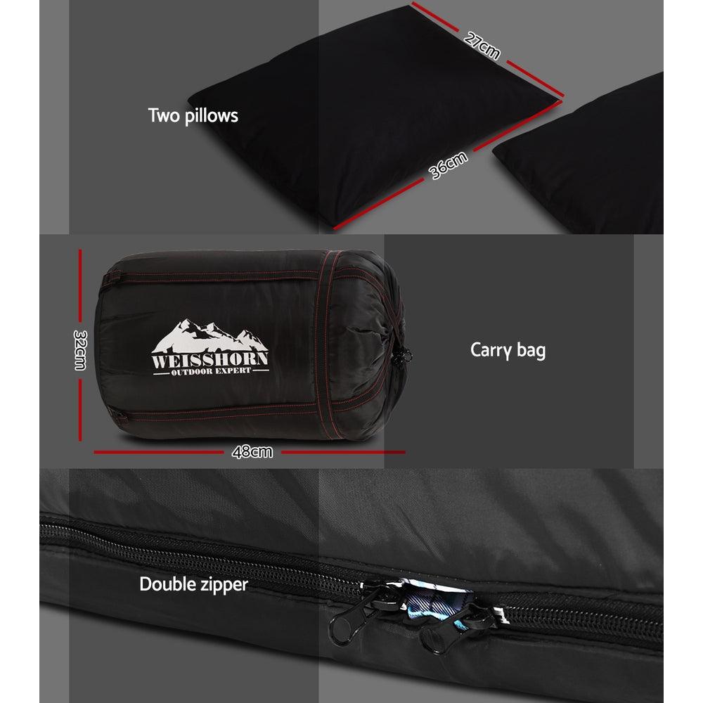 Weisshorn Sleeping Bag Double Pillow Thermal Camping Hiking Tent Grey -10&deg;C - Harrogates