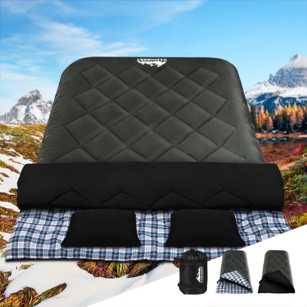 Weisshorn Sleeping Bag Double Pillow Thermal Camping Hiking Tent Grey -10&deg;C - Harrogates