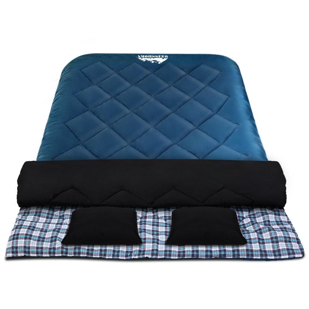 Weisshorn Sleeping Bag Double Pillow Thermal Camping Hiking Tent Blue -10&deg;C - Harrogates