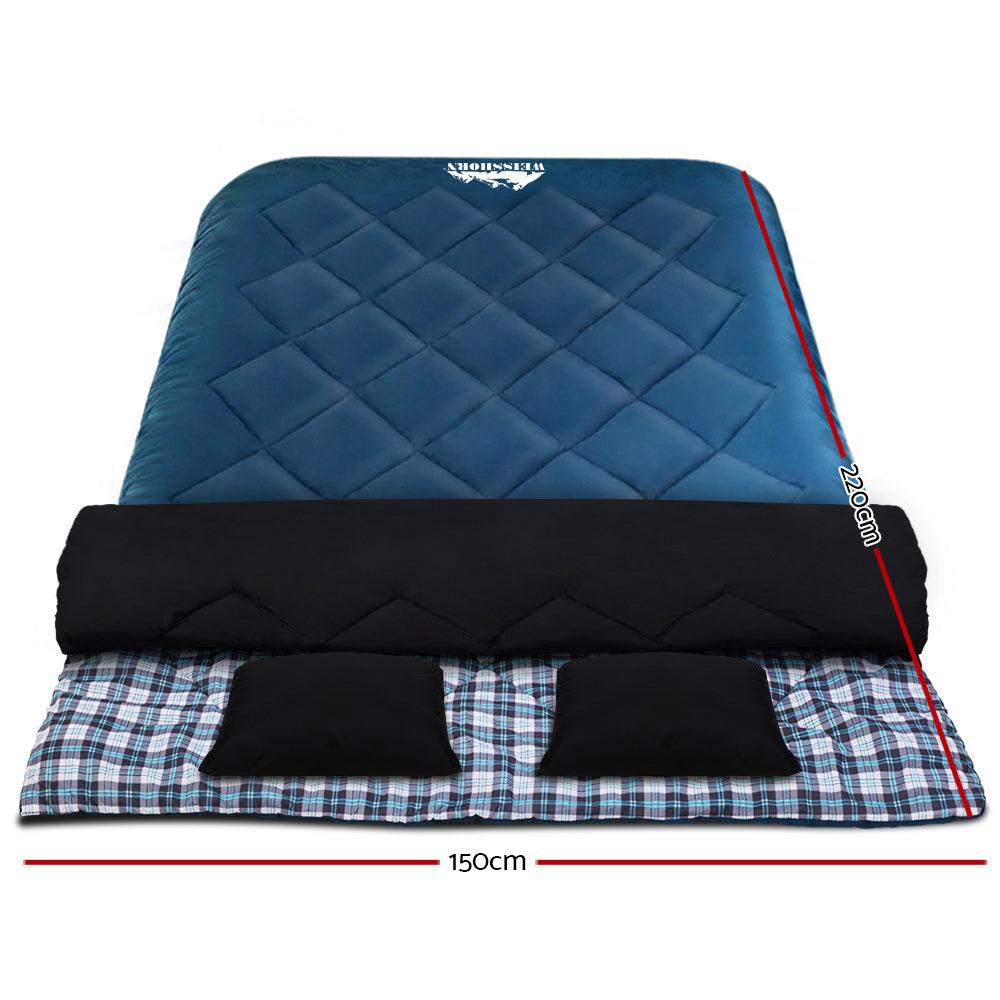 Weisshorn Sleeping Bag Double Pillow Thermal Camping Hiking Tent Blue -10&deg;C - Harrogates