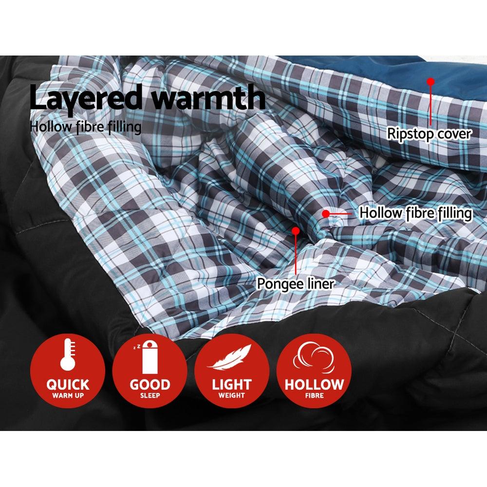 Weisshorn Sleeping Bag Double Pillow Thermal Camping Hiking Tent Blue -10&deg;C - Harrogates