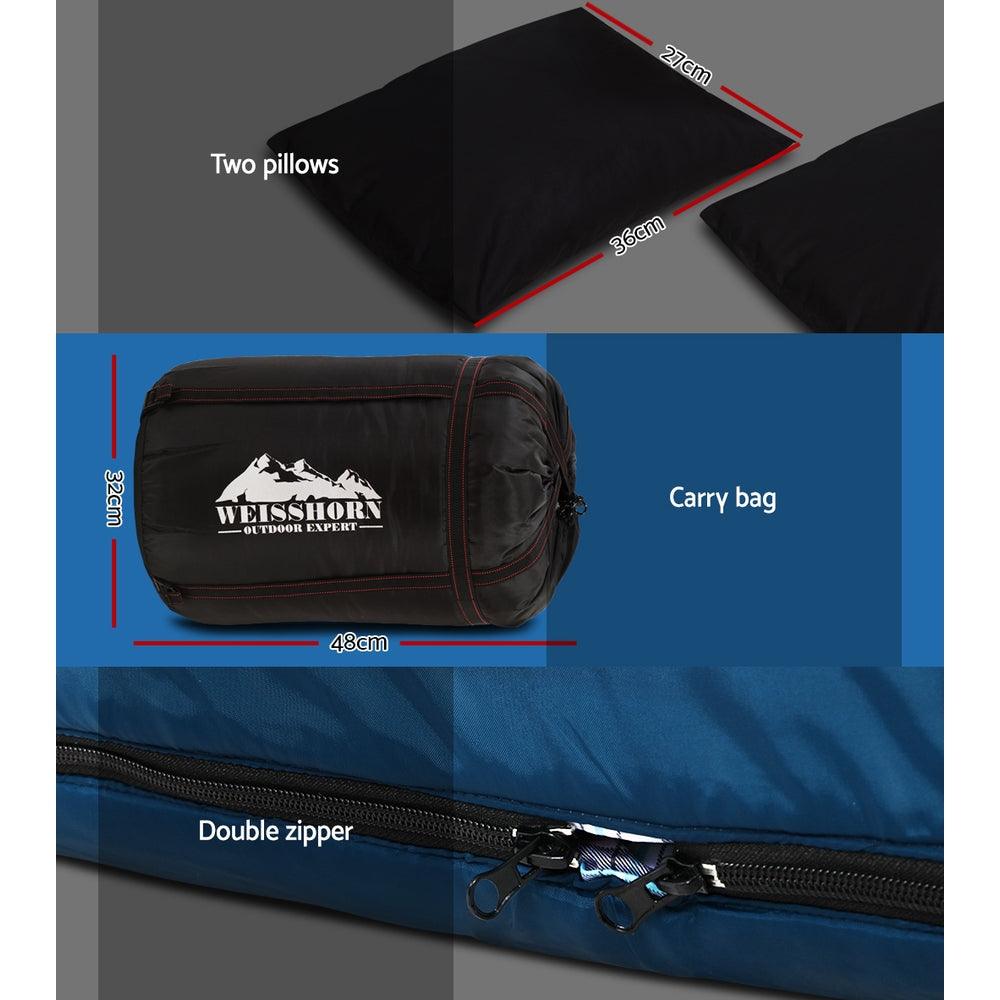 Weisshorn Sleeping Bag Double Pillow Thermal Camping Hiking Tent Blue -10&deg;C - Harrogates