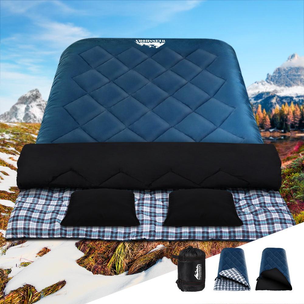 Weisshorn Sleeping Bag Double Pillow Thermal Camping Hiking Tent Blue -10&deg;C - Harrogates