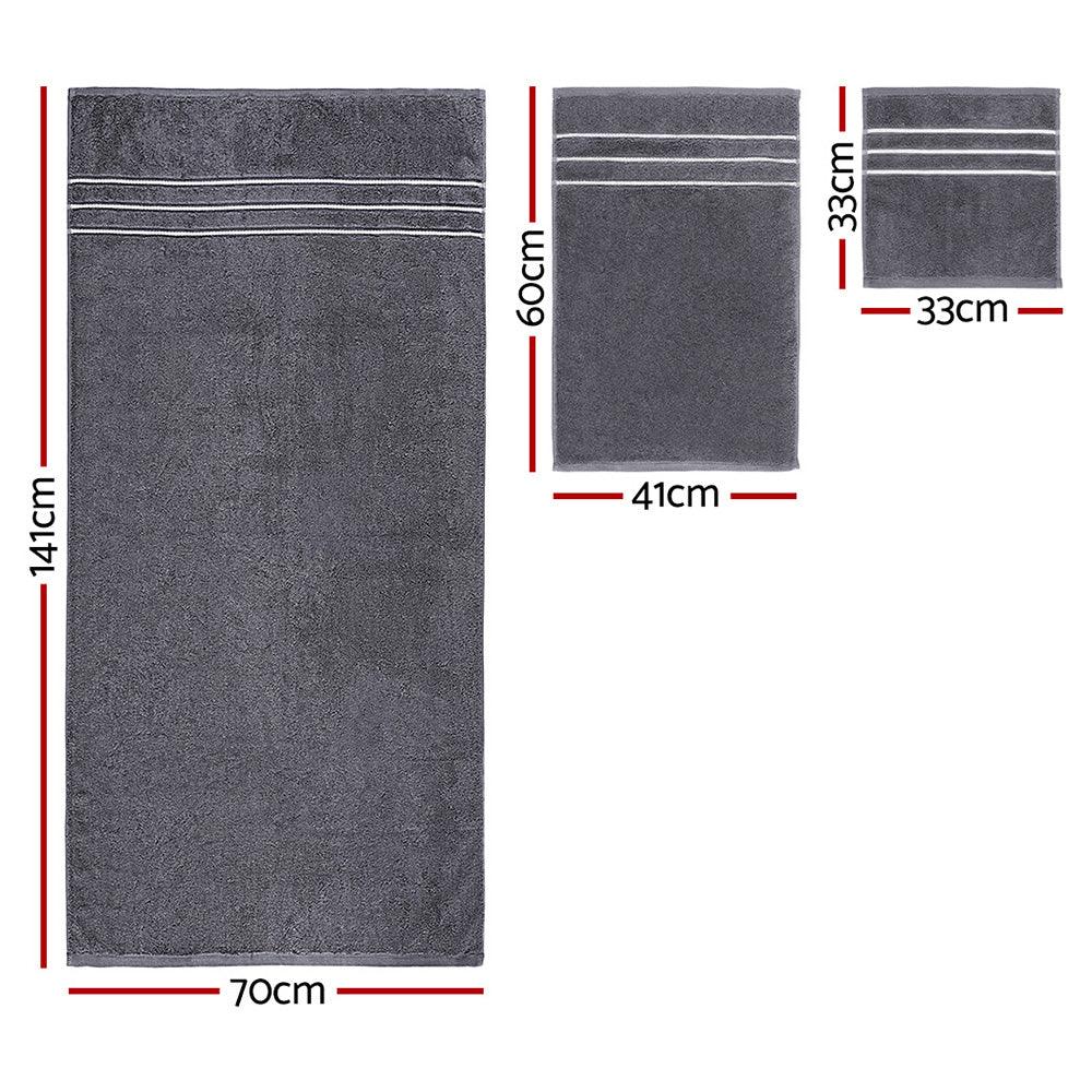 6 Pack Bath Towels Set Cotton Towel Grey - Harrogates