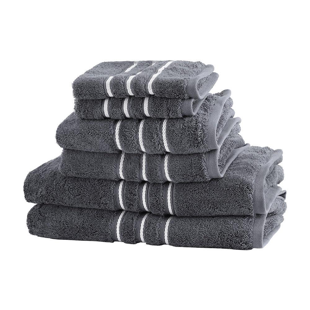 6 Pack Bath Towels Set Cotton Towel Grey - Harrogates