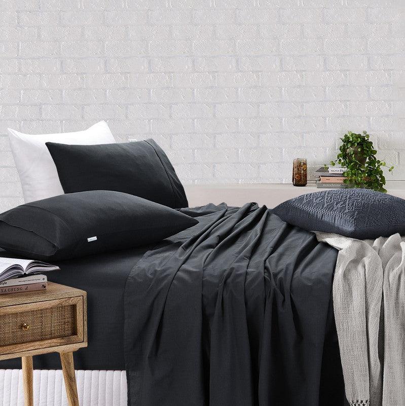 Elan Linen 100% Egyptian Cotton Vintage Washed 500TC Charcoal Queen Bed Sheets Set - Harrogates
