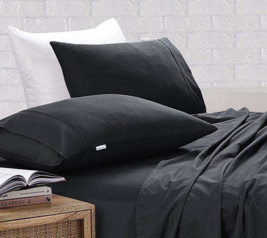 Elan Linen 100% Egyptian Cotton Vintage Washed 500TC Charcoal Queen Bed Sheets Set - Harrogates