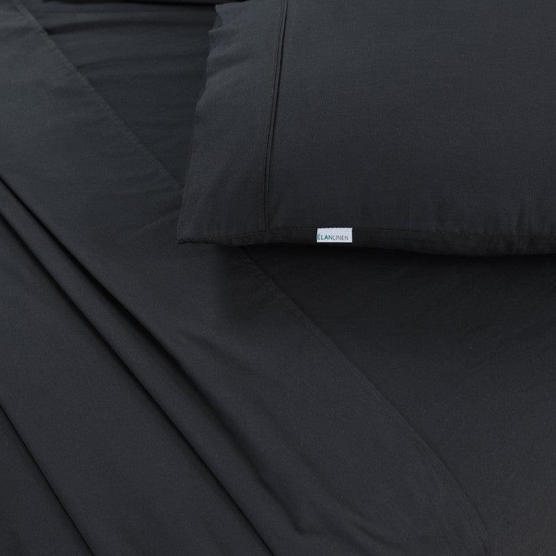 Elan Linen 100% Egyptian Cotton Vintage Washed 500TC Charcoal Queen Bed Sheets Set - Harrogates