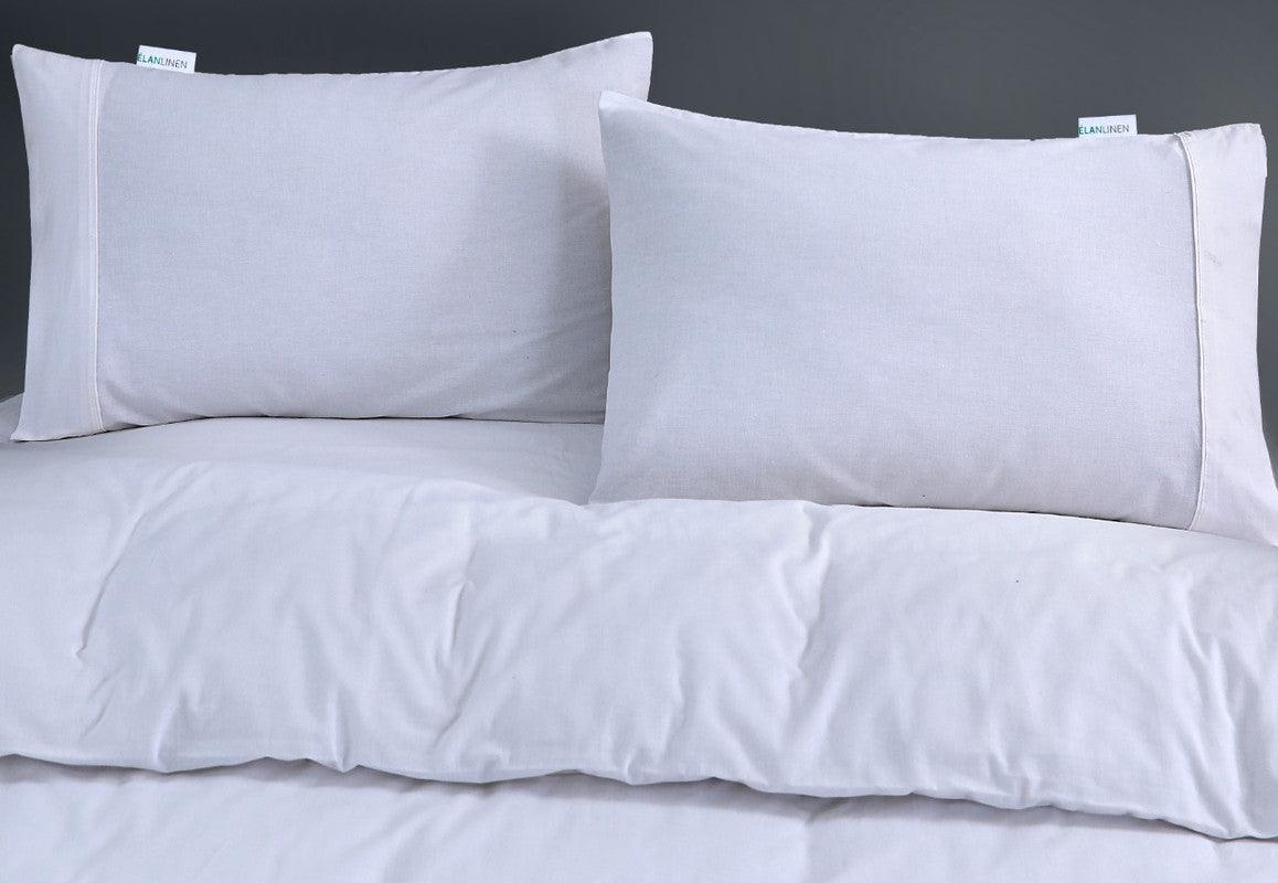 Elan Linen 100% Egyptian Cotton Vintage Washed 500TC White Queen Quilt Cover Set - Harrogates