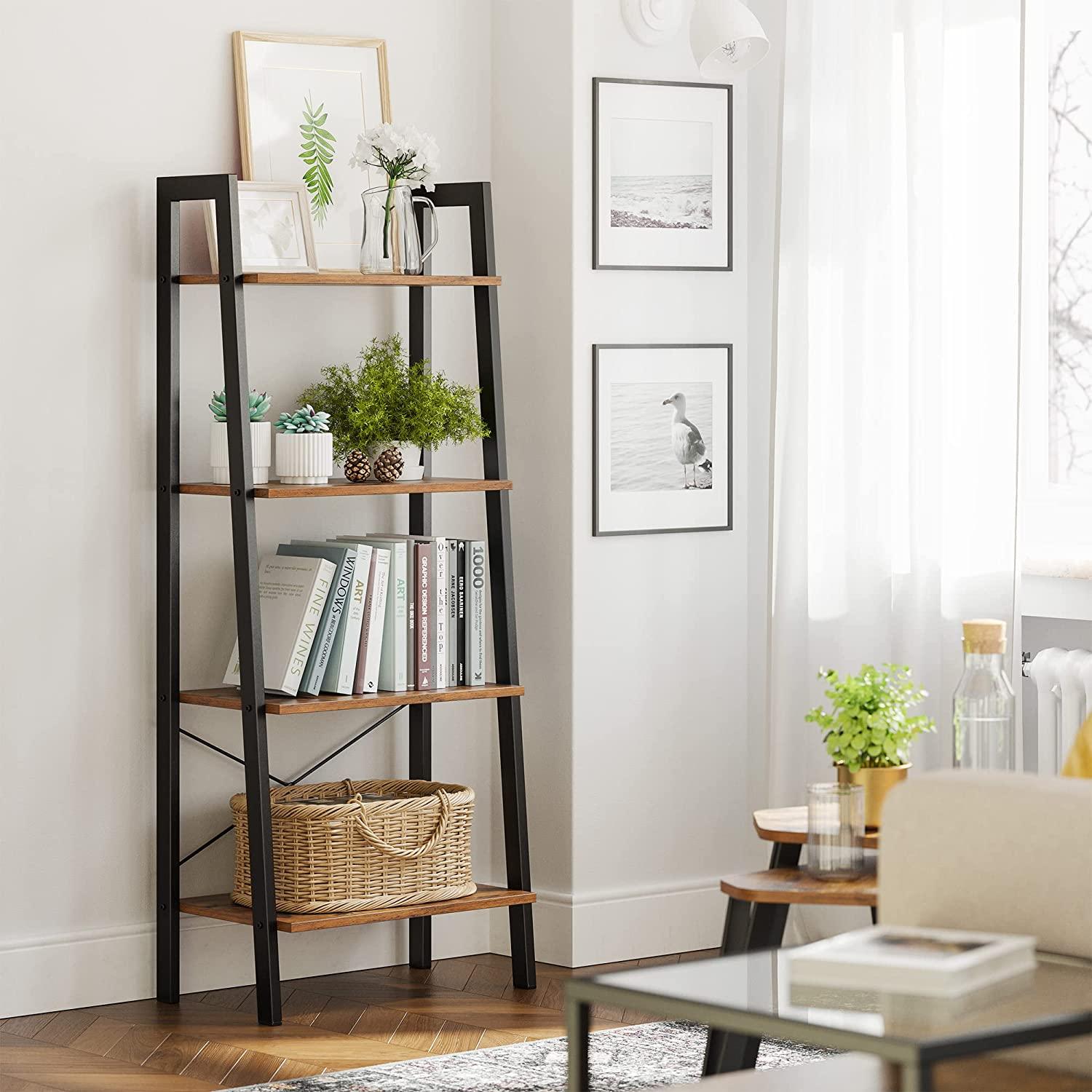Rustic brown and black steel Metal Frame 4 Tier bookshelf - Harrogates