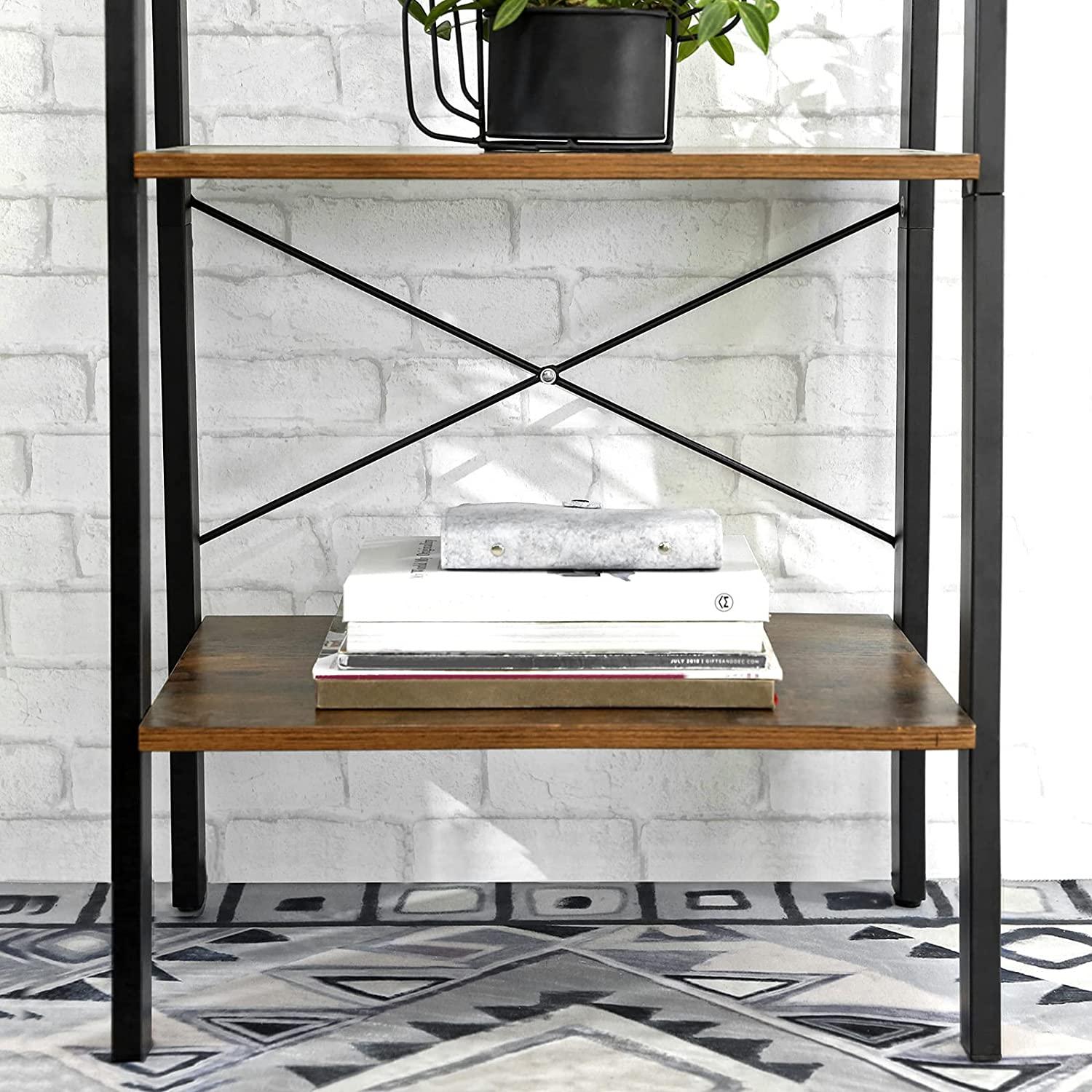 Rustic brown and black steel Metal Frame 4 Tier bookshelf - Harrogates