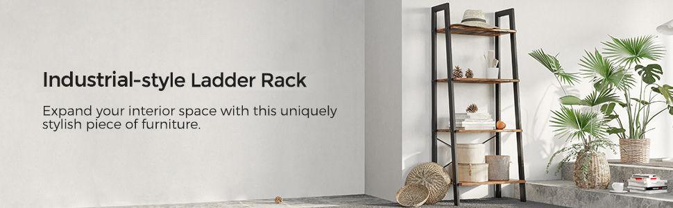 Rustic brown and black steel Metal Frame 4 Tier bookshelf - Harrogates