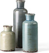 Ceramic Vases Set of 3 Crackled Finish Blue Farmhouse for Home Decor - Harrogates