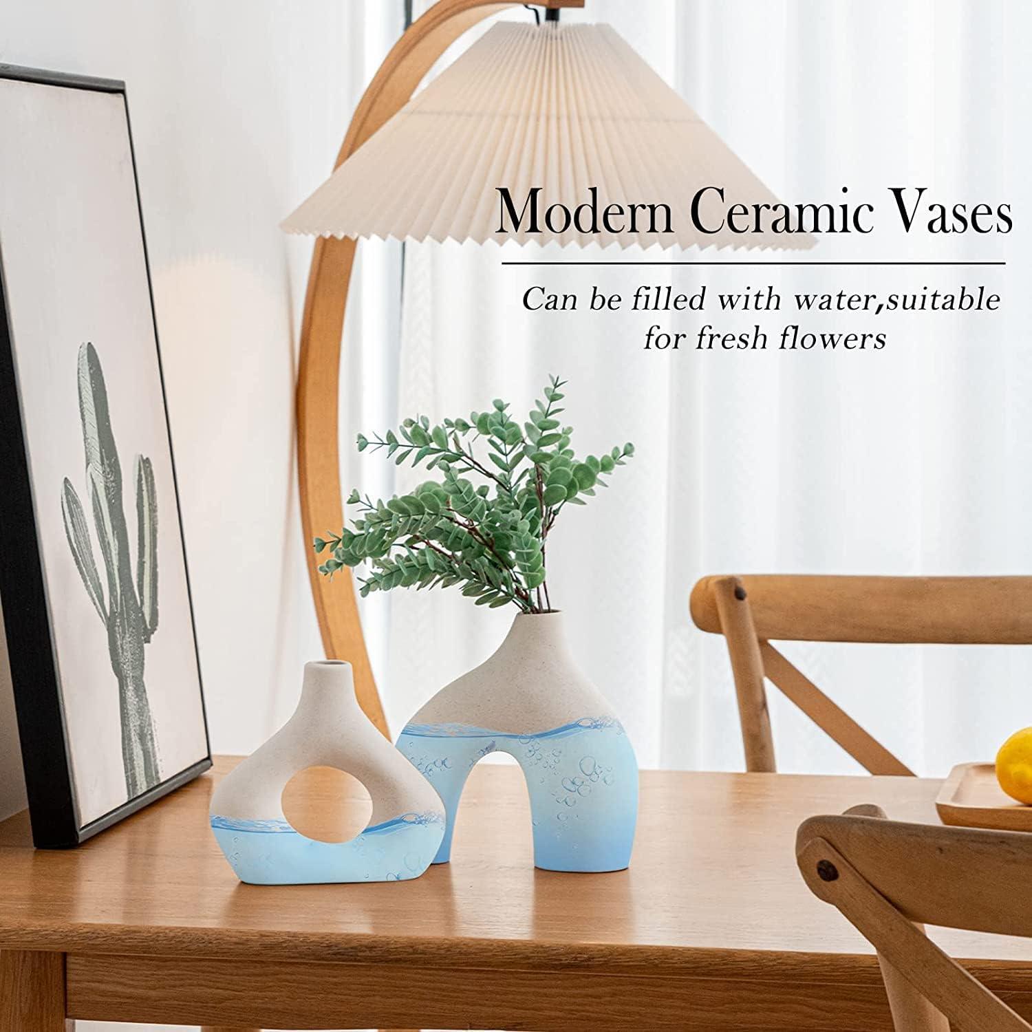 Ceramic Set of 2 Modern White Vases for Home Decor - Harrogates