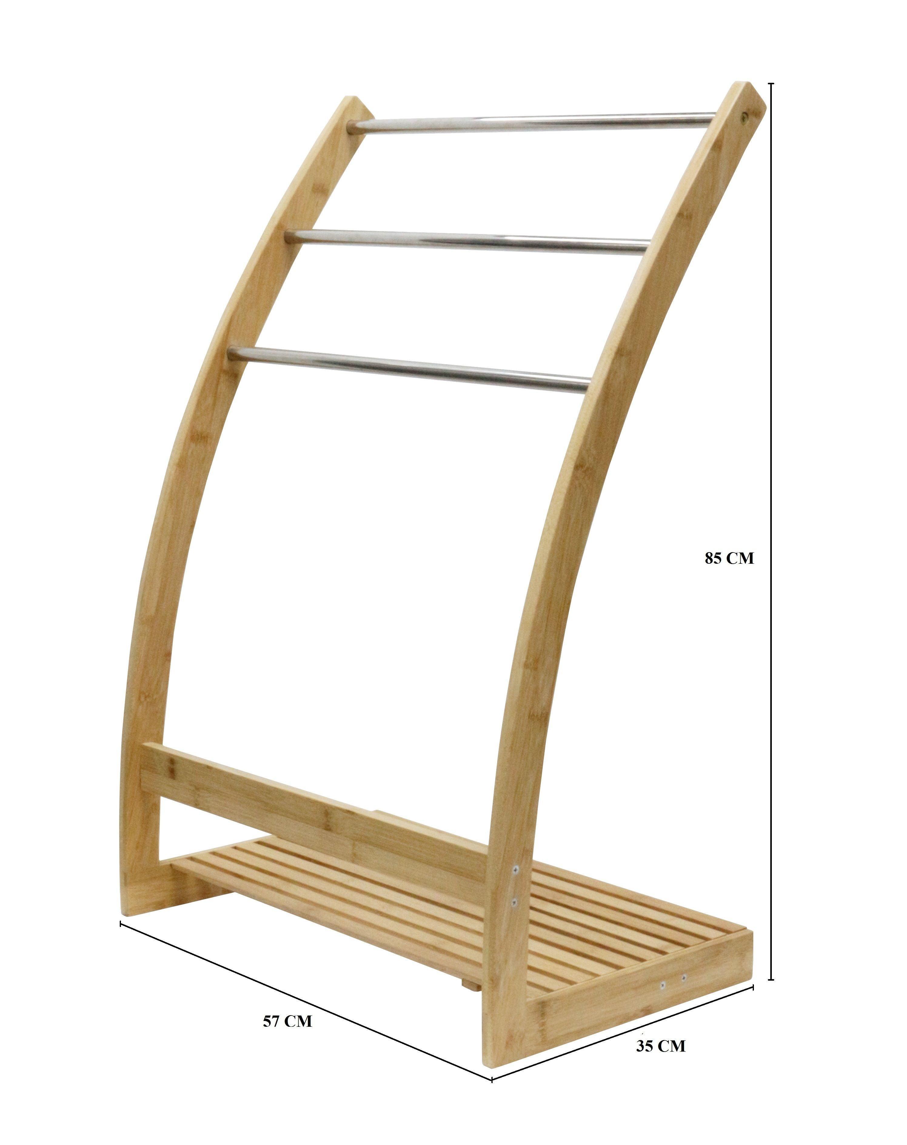 Bamboo Towel Bar Metal Holder Rack 3-Tier Freestanding and Bottom shelf for Bathroom - Harrogates