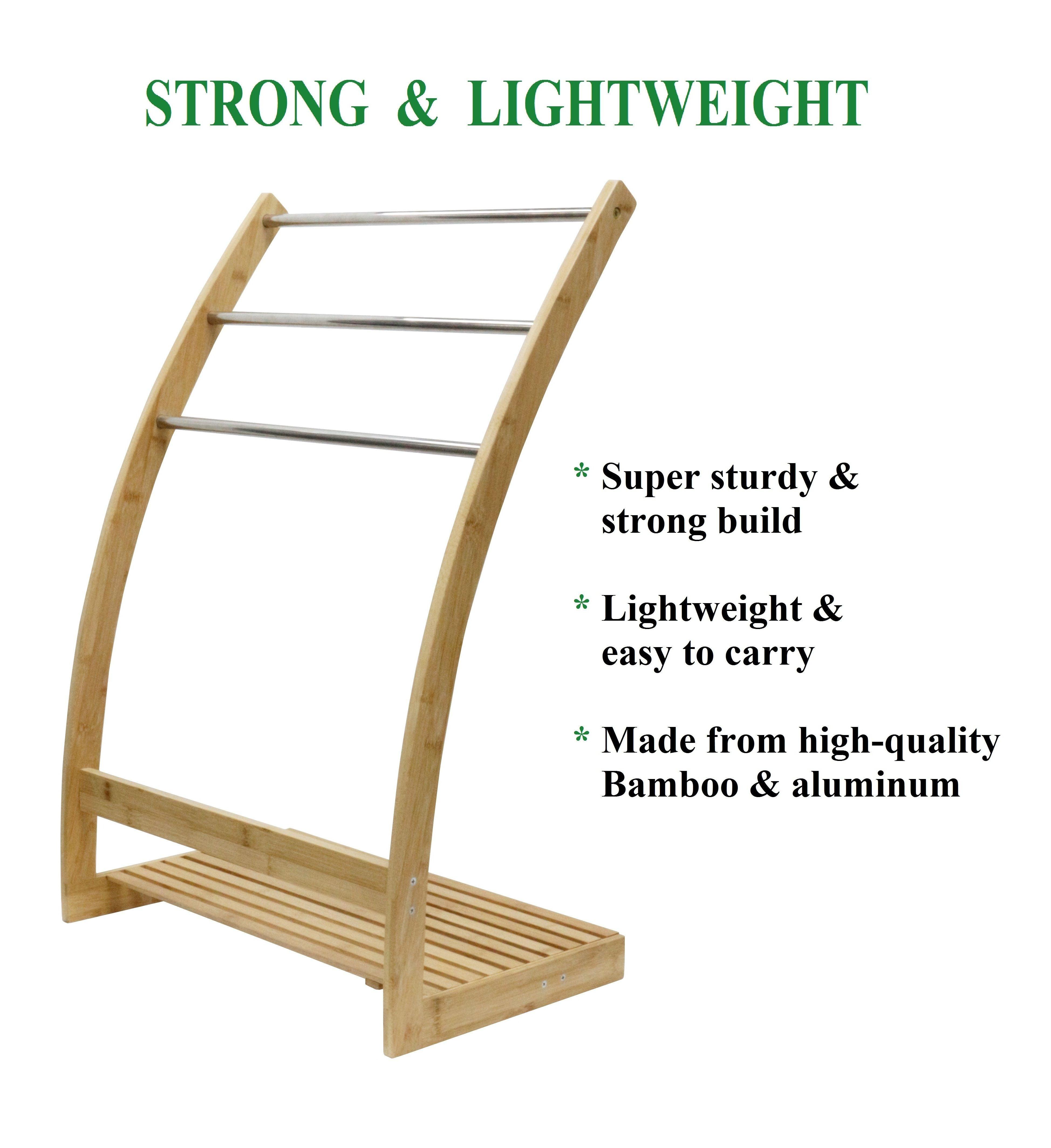 Bamboo Towel Bar Metal Holder Rack 3-Tier Freestanding and Bottom shelf for Bathroom - Harrogates